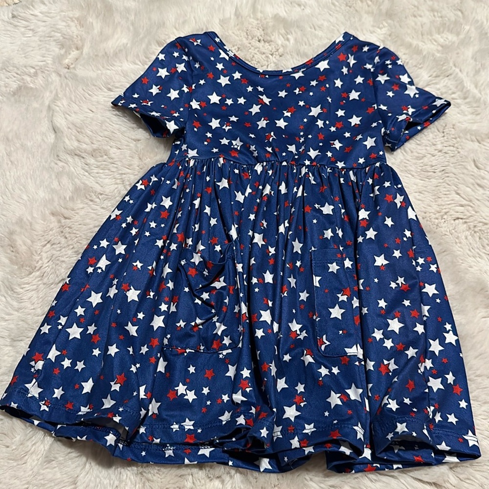 Mika and Rose Stars Toddler Dress with Pockets size 2